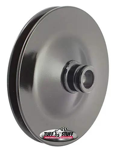 Heavy Duty Single V Groove Power Steering Pump Pulley For Saginaw Style Drivetrains Black Powder Coated Steel side view