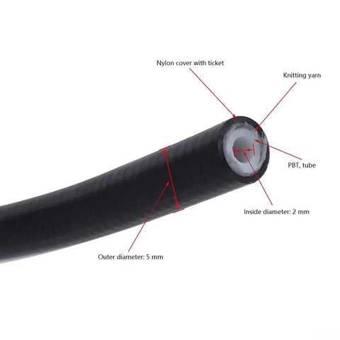 Cross-section view of Pro Grade Mountain Bike Hydraulic Brake Hose 5mm OD Nylon 2mm ID For Disc Brakes Red Beefy Durability Rugged Trails