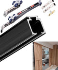 Components of Soft Close Pocket Door Track Kit For Barn Doors, 5.9Ft Black Sliding Hardware For Bifold And Folding Panels