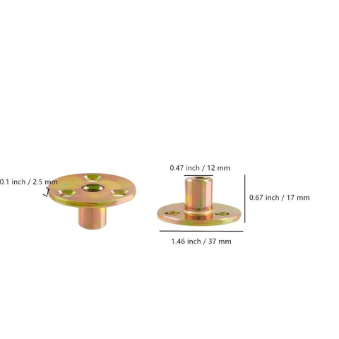 Dimensions of 1/4-20 Brad Hole Tee Nut For Wood Furniture, 3-Hole Iron Plate T Nut With Zinc Plated Carbon Steel Round Base