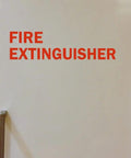 Fire extinguisher label in bold red vinyl on white surface for safety compliance with 50 Pack Fire Extinguisher Decal Stickers Self-Stick Red Vinyl Safety Labels 2.5 By 8 Inch Pro Grade OSHA Compliance Rugged Die Cut For Shop Home No-Fuss Sweet Peel And Stick Fade-Resistant Weatherproof.
