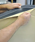 Design Engineering Boom Mat black sound-deadening headliner, close-up peel-and-stick install on Wrangler JL 4-door.