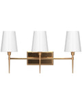 Three Light Gold Vanity Light Fixture With White Fabric Shade For Modern Bathroom, 23 Inch Length, Olympic Torch Inspired Design