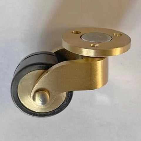 Close-up of a single brass caster from Set Of Four 25 Mm Solid Brass Casters With 1 Inch Rubber Wheels, 360 Degree Swivel, Round Cup Style