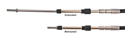 Built Tough 24 Inch Push Pull Cable With Real 3 Inch Stroke And Slick PTFE Lined Core, showing extended and retracted positions.