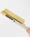 Close-up of 70 Lb Magnetic Door Catch Heavy Duty Latch for Cabinets, Shutters, Closets, Gold finish, side view