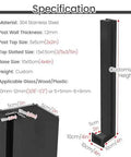 Top Tier Black Glass Railing Kit With Stainless Steel Deck Support Rock Solid Glass Clamps specifications sheet detailing sizes and materials.