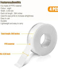 4 Rolls Of 1/2 Inch By 32.8 Ft White Plumbers Tape For Pipe Thread Sealing And Leak Prevention In Home Plumbing, Pro Grade