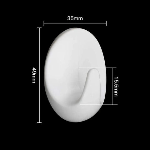 Heavy Duty Adhesive Wall Hooks For Bathroom And Kitchen Built Tough With Super Grip Oil Resistant Plastic Surface Mounts Zero Hole Punch Needed Fully Waterproof Set Of Three White Units showing dimensions 35mm x 15.5mm x 49mm.