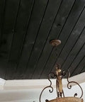Straight Up True Ebony Aging Wood Stain For Bare Interior Wood Projects One Coat Water Based Dark Finish on wood ceiling.