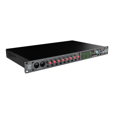 26 In 28 Out USB Audio Interface With 4K Analog Enhancement front view showing controls and LED indicators, in black.