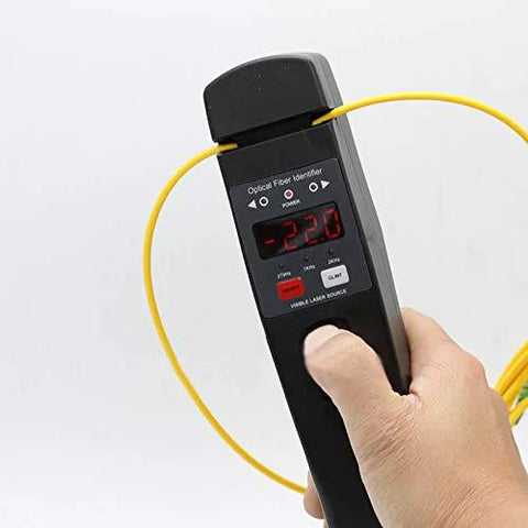 All In One Optical Fiber Identifier With Wave Respond For 800 1700 Nanometer Built In Visual Fault Locator And FTTH Tool in use.