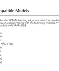 Do It Yourself Friendly SRAM Hydraulic Brake Bleed Kit compatibility list with models Code, Guide, Level, RED HRD eTap, not DB8