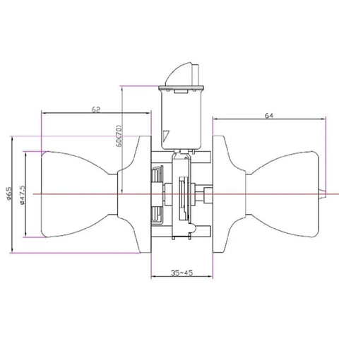 Technical diagram of Terrace Keyed Entry Door Knob In Satin Nickel, 6 Way Universal Fit For Standard Doors