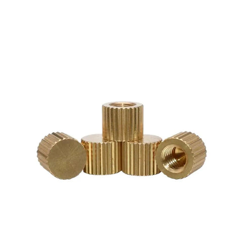 Brass Threaded Insert Knurled Nuts With Straight Knurl For Easy Hand Tightening Through Hole And Blind High Head Screws