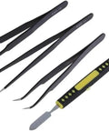 No Sweat 37 Piece Watch Repair Kit And Smartphone Teardown Set With Precision Drivers featuring black tweezers and a case opener.