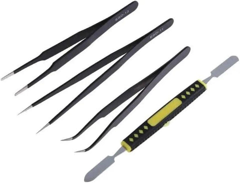 No Sweat 37 Piece Watch Repair Kit And Smartphone Teardown Set With Precision Drivers featuring black tweezers and a case opener.