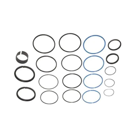 Top Tier Hydraulic Lift Cylinder Seal Kit Built For JLG Aerial Platforms with various black and blue seals and o-rings.