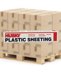 HUSKY plastic sheeting box on pallet, vapor moisture barrier for construction, clear low density film.