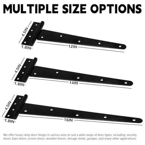 Four Piece 12 Inch Heavy Duty Door Hinges In Wrought Iron For Shed Doors Barn Doors And Fence Gates Rust Resistant T Hinges