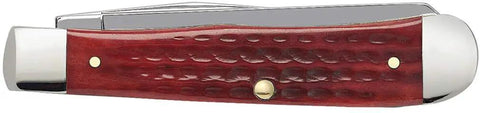 WR XX Pocket Knife Pocket Worn Old Red Bone Trapper With Stainless Clip And Spey Blades Four And One Eighth Inch Closed USA Made