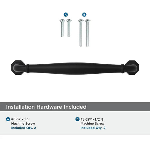 10 Pack 4 Inch Hole Center Matte Black Heavy Duty Solid Cabinet Pulls For Dressers Bathrooms Kitchens And Cabinets Durable Zinc Alloy Hardware With Premium Matte Finish, front view with installation screws