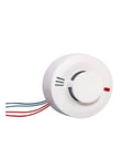 Real Deal Hardwired AC220V Smoke Detector With NO NC Switch Output For Reliable Fire Safety, 85 Decibel Siren And Smart Sensors Ditch False Alerts From Daily Cooking Smoke, side view with wires.