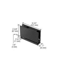 Matte Black Senior Cardiff Series Glass Door Hinge Larger Version For One Half Inch Thick Glass with dimensions displayed