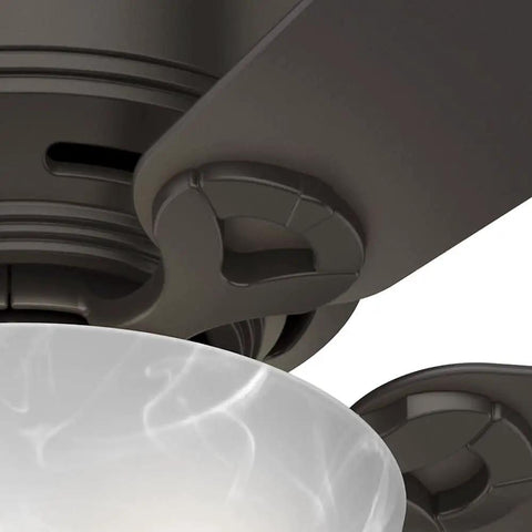 Close-up of the 42 Inch Haskell Premier Bronze Low Profile Ceiling Fan with LED Light Kit and Marble Glass Light Cover