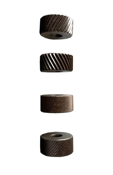 Four knurling wheels from Adjustable Knurling Tool Holder With Spring And Six Wheel Set Perfect Mini Lathe Accessory For 0 To 2 Inch Knurling Capacity.