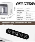 Hassle Free Self Cleaning Countertop Ice Maker Making Chunky Ice In Ten Minutes Flat Portable One Point Five Liter Setup with control panel and size details.