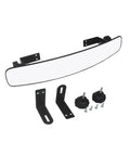 Extra Wide Dope 16.5 Inch Panoramic Rear View Mirror For Golf Carts, 180 Degree Field Of View, Fits EZGO Club Car Yamaha, Real Glass With Durable ABS Frame, shown with mounting hardware