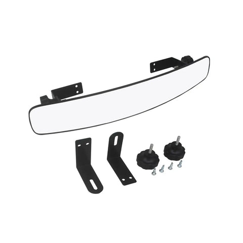 Extra Wide Dope 16.5 Inch Panoramic Rear View Mirror For Golf Carts, 180 Degree Field Of View, Fits EZGO Club Car Yamaha, Real Glass With Durable ABS Frame, shown with mounting hardware