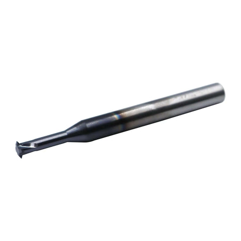 1/4in solid carbide thread end mill, 0.018in cutting diameter, 4-flute, necked to thread.