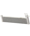 Heavy Duty Aluminum Transmission Oil Cooler For Ford Mustang 2015-2022, Perfect Replacement That Upgrades Heat Sinking For Better Performance And Keeps Things Running Smooth Under Pressure Without Breakdowns. Front view of aluminum transmission oil cooler with dual fittings