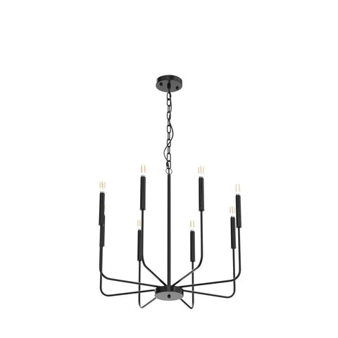 Dope Black Farmhouse Dining Room Chandelier With Adjustable Height Eight Candle Arms Pendant Light Fixture For Living Room Kitchen Island And Foyer Modern Matte Black Metal Lighting, shown from front view