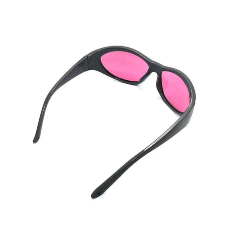 Pro Grade Near Infrared Laser Safety Glasses Locked In Sharp OD5 Plus Shield For 755Nm And 808Nm Diodes Clear Lens side view with pink lenses