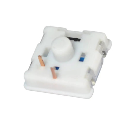 Low Profile Blue Mechanical Keyboard Switches 30 Pack For Hot Swap Keyboards Clicky And Tactile Feedback 1.2mm Actuation 3.0mm Travel 50gf Force MX Style Stem Backlit Ready Ideal For Custom Builds And Redragon Boards white low-profile keyboard switch close-up