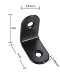 Rock Solid L Bracket Corner Brace 90 Degree Right Angle Wood Shelf Support Kit 16 Pack With Screws Black 1 Inch Mounting Brackets For Furniture And Chairs showing 1 inch black bracket with dimensions.