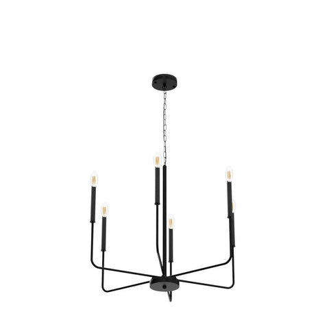 Black Farmhouse Chandelier With 6 Lights, 26.1 Inch Wide Adjustable Height Rustic Hanging Light Fixture for Multiple Rooms