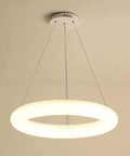 White Ring Acrylic LED Pendant Light for Bedroom, Modern Hanging Lamp with 24W, 5200 Lumens, 6000K, Stepless Dimming