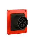 Hella Wild Fake EV Charging Port Gas Diesel Truck Magnet J1772 Faceplate Decoy with black plug on red background