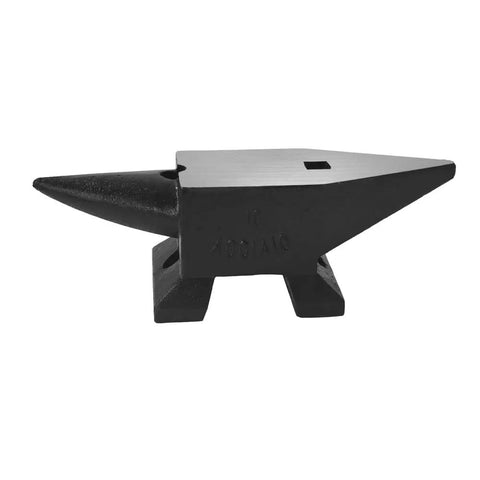 Heavy Duty Blacksmith Anvil With Round And Square Holes Cast Steel Forge Tool, side view showing round and flat horns, 22 lb