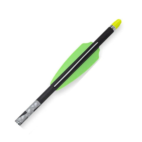 Pro Elite 400 Grain 20 Inch Carbon Crossbow Arrows Alpha Brite Nock 3 Pack with visible green fletching