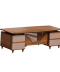 Top Tier Solid Wood Boss Desk Featuring Thick Walnut Finish Heavy Duty Executive Workstation Scratch Resistant Surface Built In Storage Cabinets For Your Badass Home Office Setup with storage compartments.