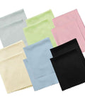12-pack microfiber cleaning cloths in assorted colors (gray, beige, light blue, lime, pink, black), 6x7 inches