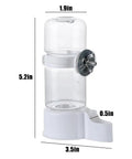 Automatic Bird Water Feeder With Secure Anti Tip Bowl For Small Cages showing clear glass container, white base, measuring 5.2in height.