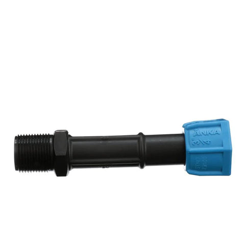 ANKA poly-pipe male NPT adapter, 3/4 in x 3/4 in, black glass fiber reinforced nylon body with blue tapered nut