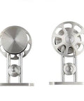 Fortune Stainless Steel Sliding Barn Door Hardware Kit 10 Ft Track Set For Single Door, satin finish rollers close-up