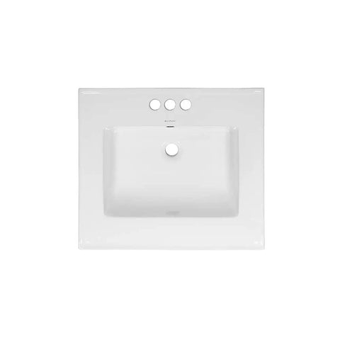 Voltaire Vanity Top Sink With Three Hole Center Set Faucet Mount Drop In Install Glossy White Finish Durable Scratch Resistant